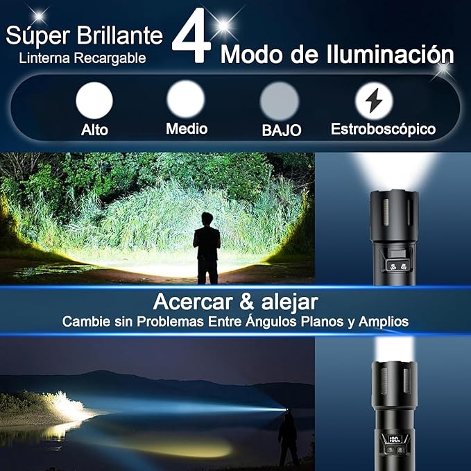 Linterna LED de Alta Potencia USB Recargable