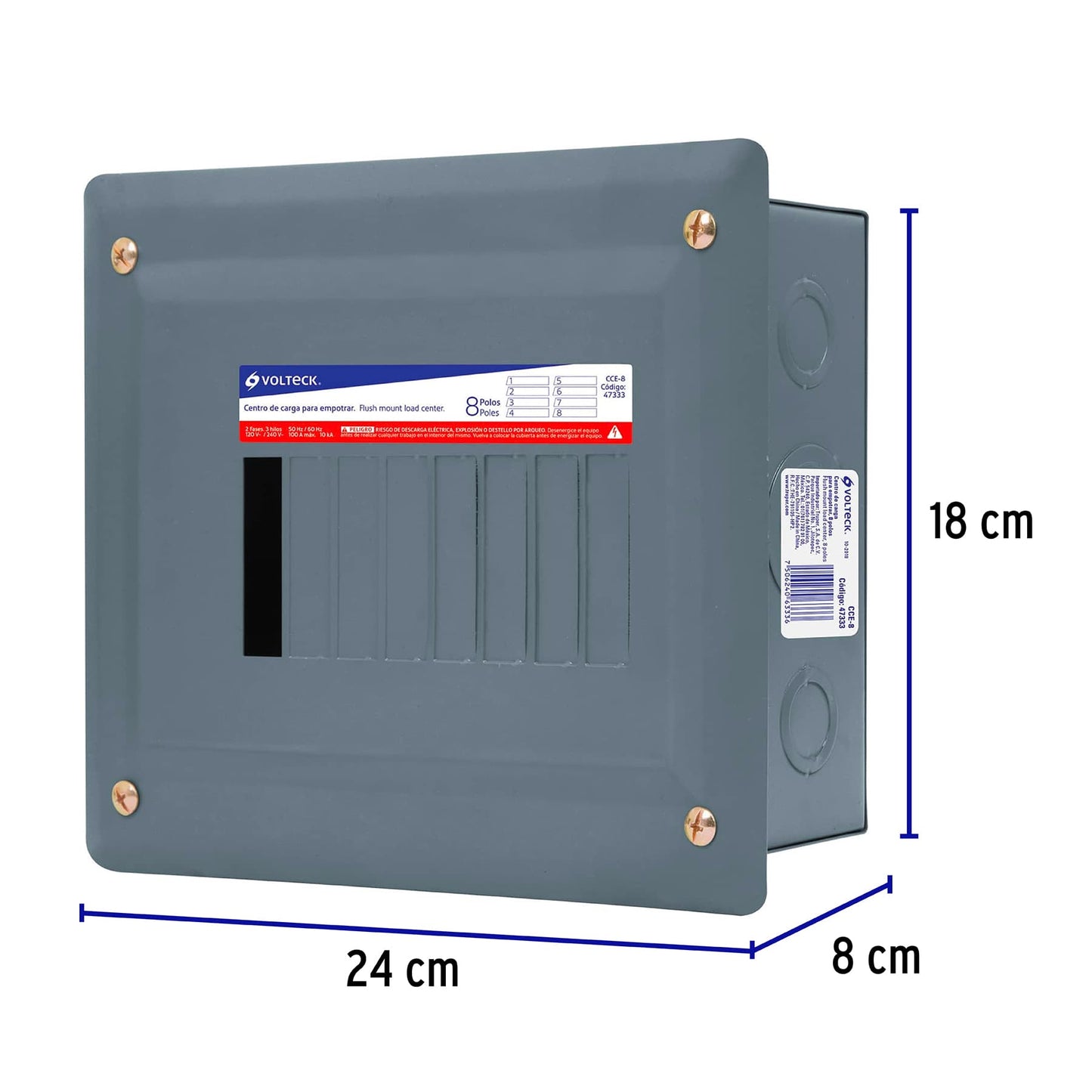 Centro de Carga para Empotrar - 8 polos - CCE-8 - Volteck