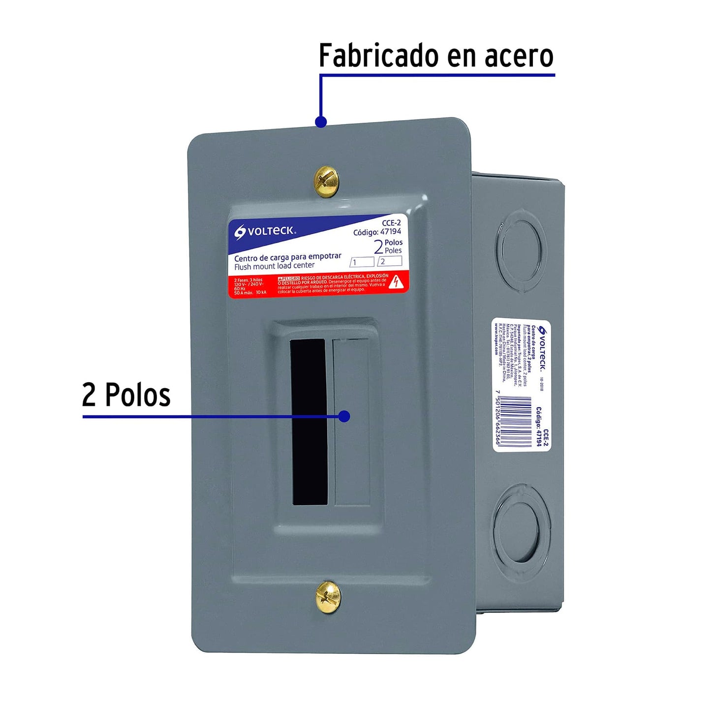 Centro de carga para empotrar - 2 polos - CCE-2 - Volteck