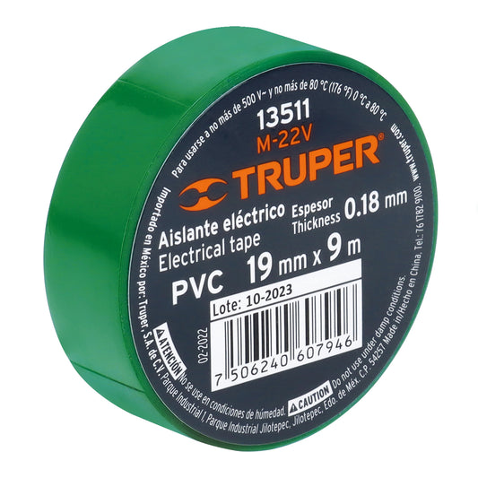 Cinta de aislar - 19mm x 9m - Verde - M-22V - Truper
