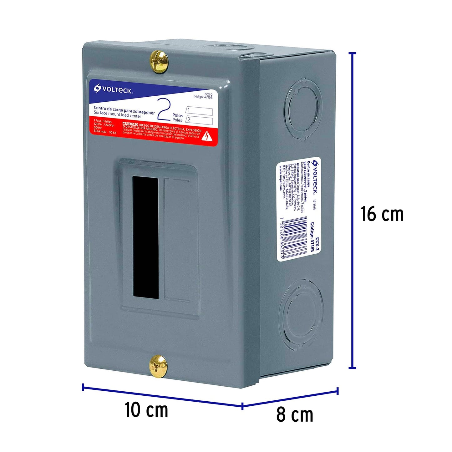 Centro de Carga para Sobreponer - 2 polos - CCS-2 - Volteck