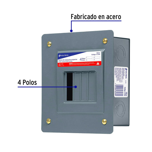 Centro de Carga para Empotrar - 4 polos - CCE-4 - Volteck