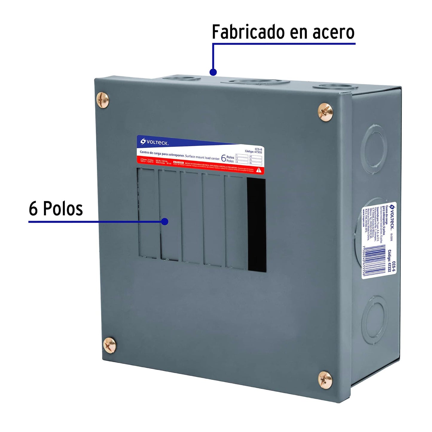 Centro de carga para sobreponer - 6 polos - CCS-6 - Volteck