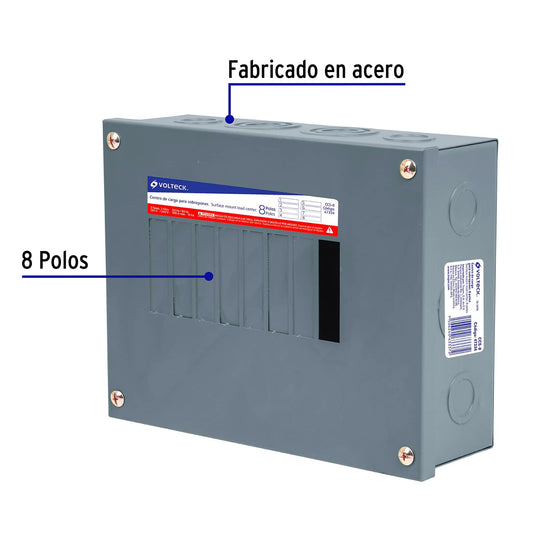 Centro de Carga para Sobreponer - 8 polos - CCS-8 - Volteck