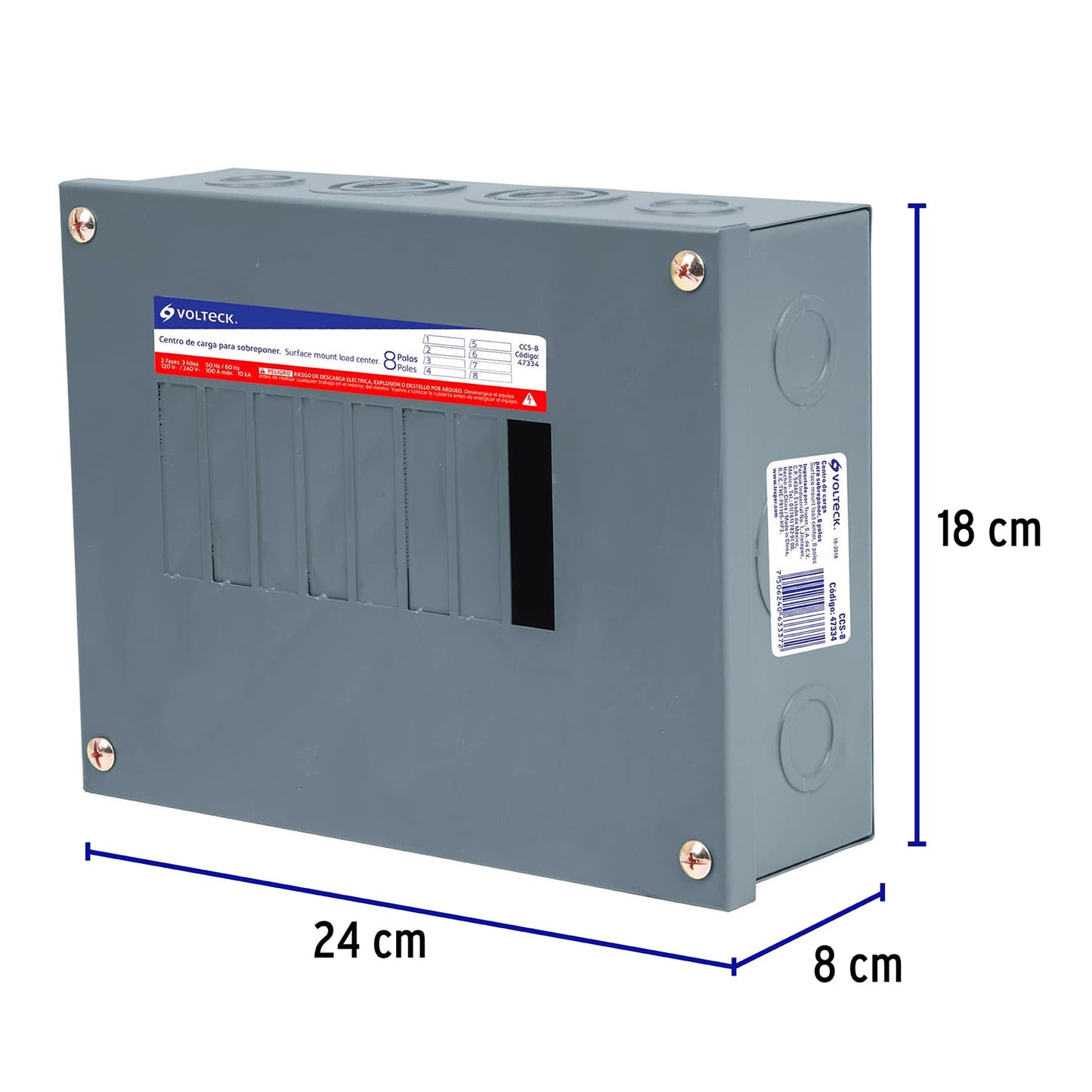 Centro de Carga para Sobreponer - 8 polos - CCS-8 - Volteck