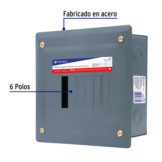 Centro de Carga para Empotrar - 6 polos - CCE-6 - Volteck