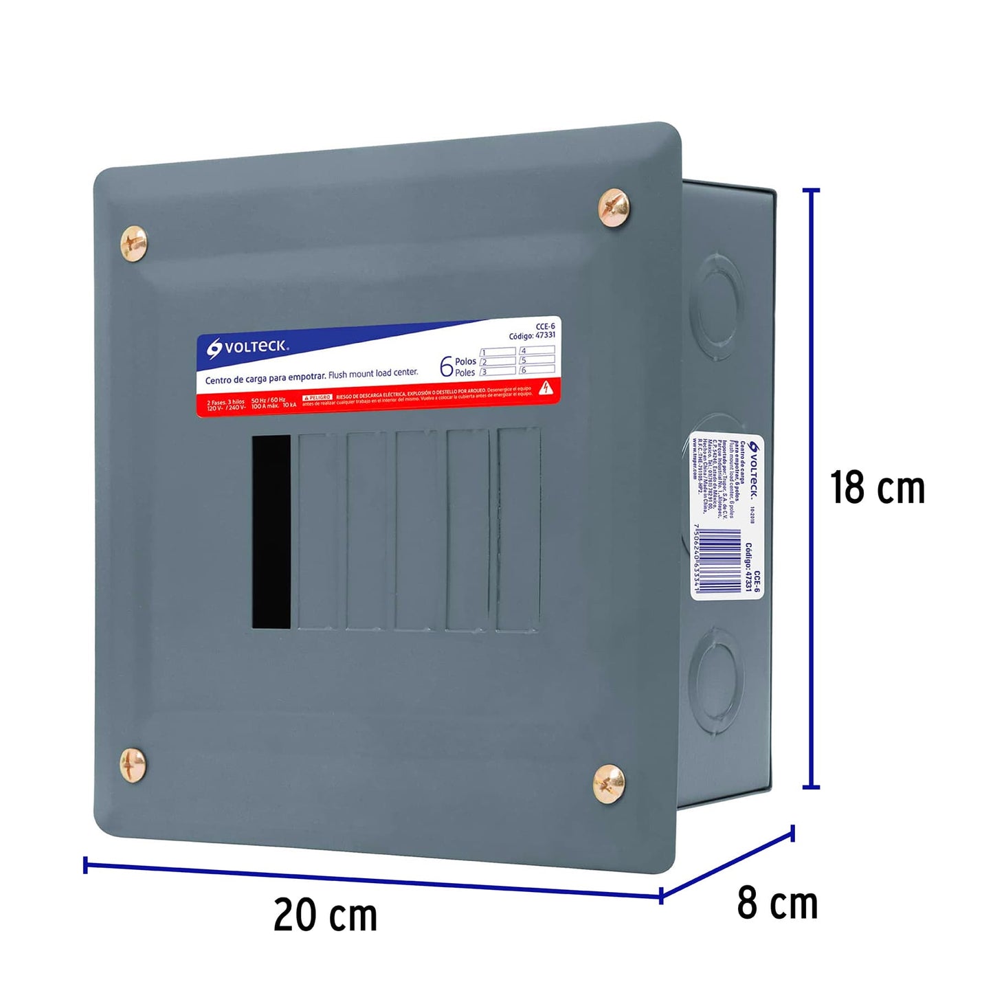Centro de Carga para Empotrar - 6 polos - CCE-6 - Volteck