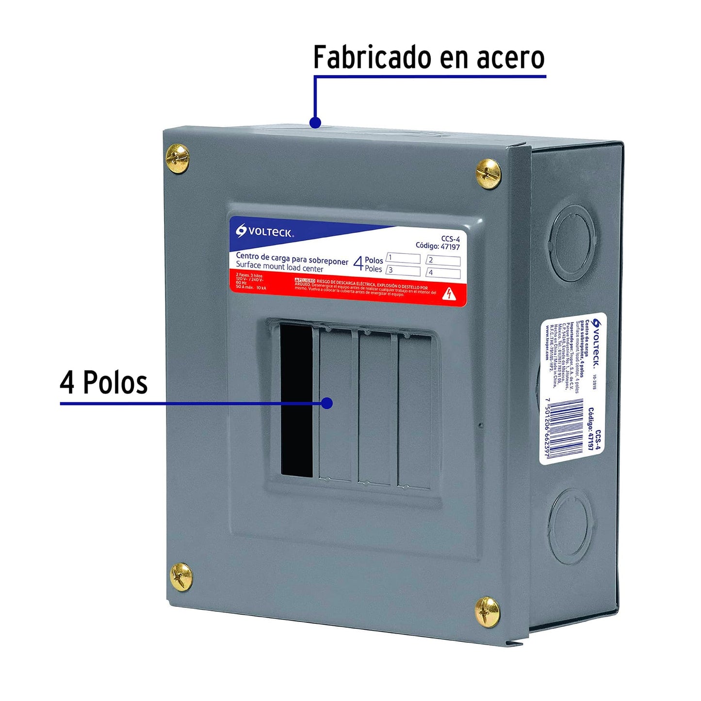 Centro de carga para sobreponer - 4 polos - CCS-4 - Volteck