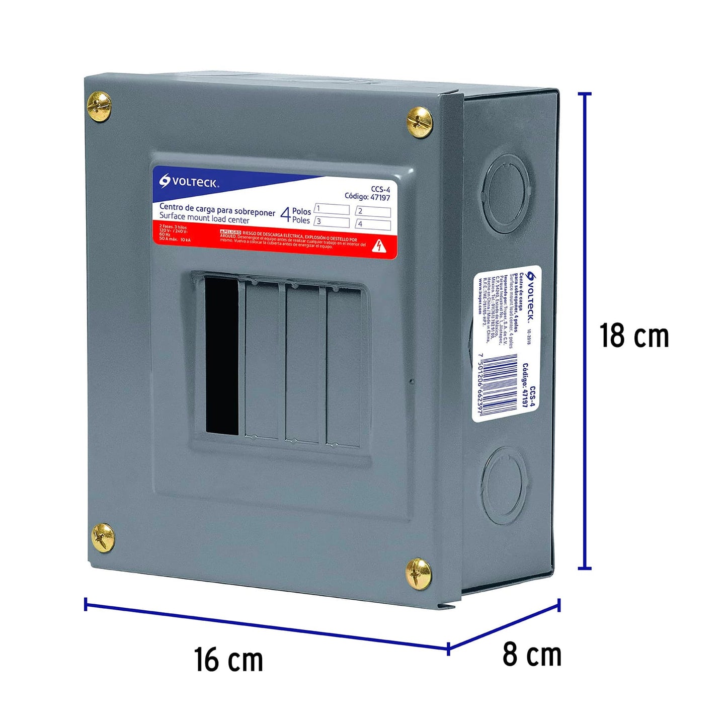 Centro de carga para sobreponer - 4 polos - CCS-4 - Volteck