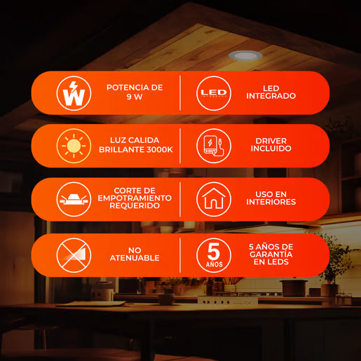 BUCARAMANGA X - Lámpara Downlight Empotrable LED 9 W Luz Cálida-Tecnolite