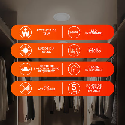 BUCARAMANGA VII - Lámpara Downlight Empotrable LED 12 W Luz de Día-Tecnolite