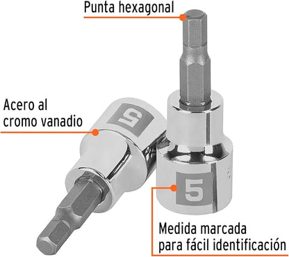 Dado de Punta Hexagonal- 5 mm-Cuadro 3/8"-Truper