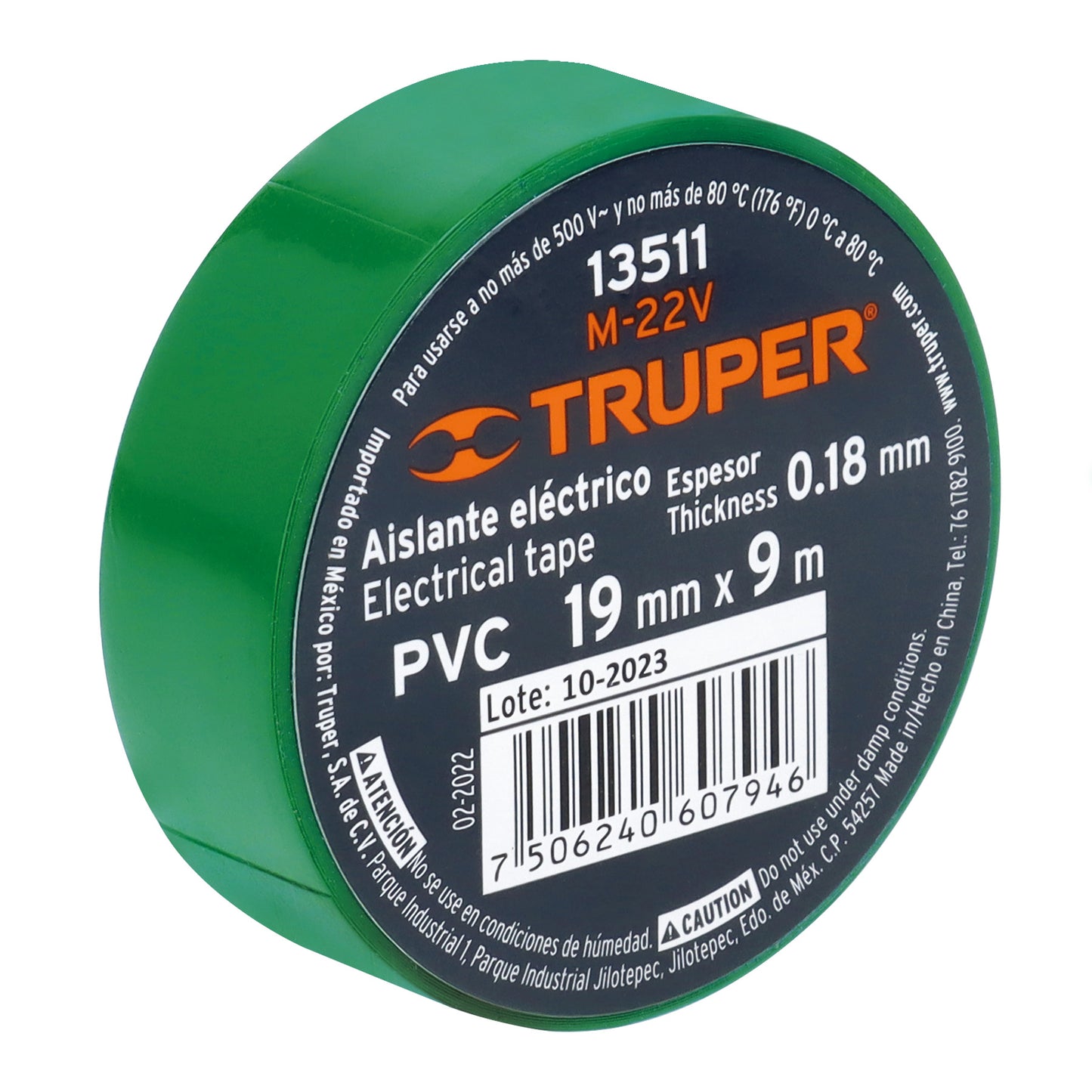 Cinta de aislar - 19mm x 9m - Verde - M-22V - Truper