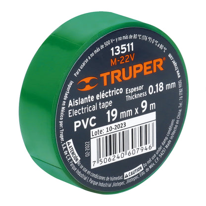 Cinta de aislar - 19mm x 9m - Verde - M-22V - Truper