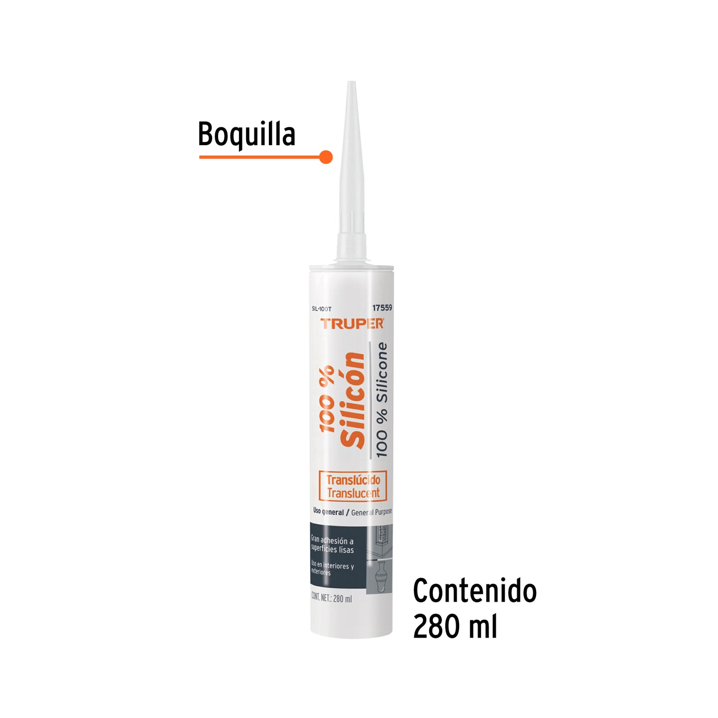 Sellador transparente 100% silicón de 280 ml-Truper