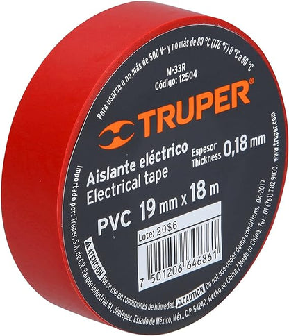 Cinta de aislar - 19mm x 18m - Rojo - M-33R - Truper