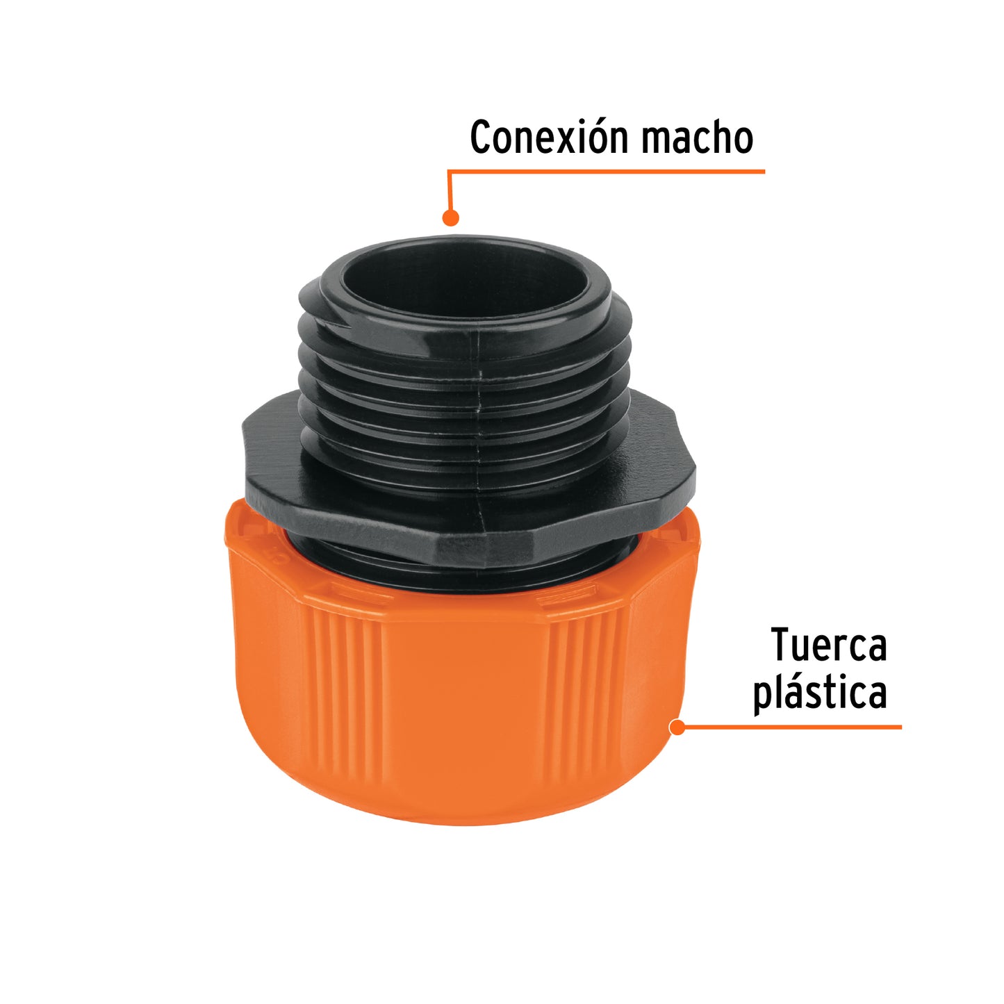 Conector plástico MACHO - 1/2" - Truper