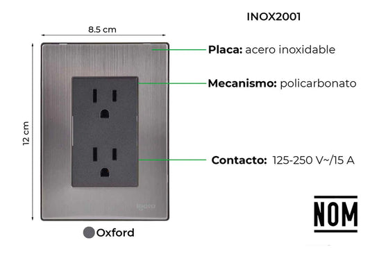 Placa Armada Inoxidable - Con 2 Contacto Aterrizado - Igoto