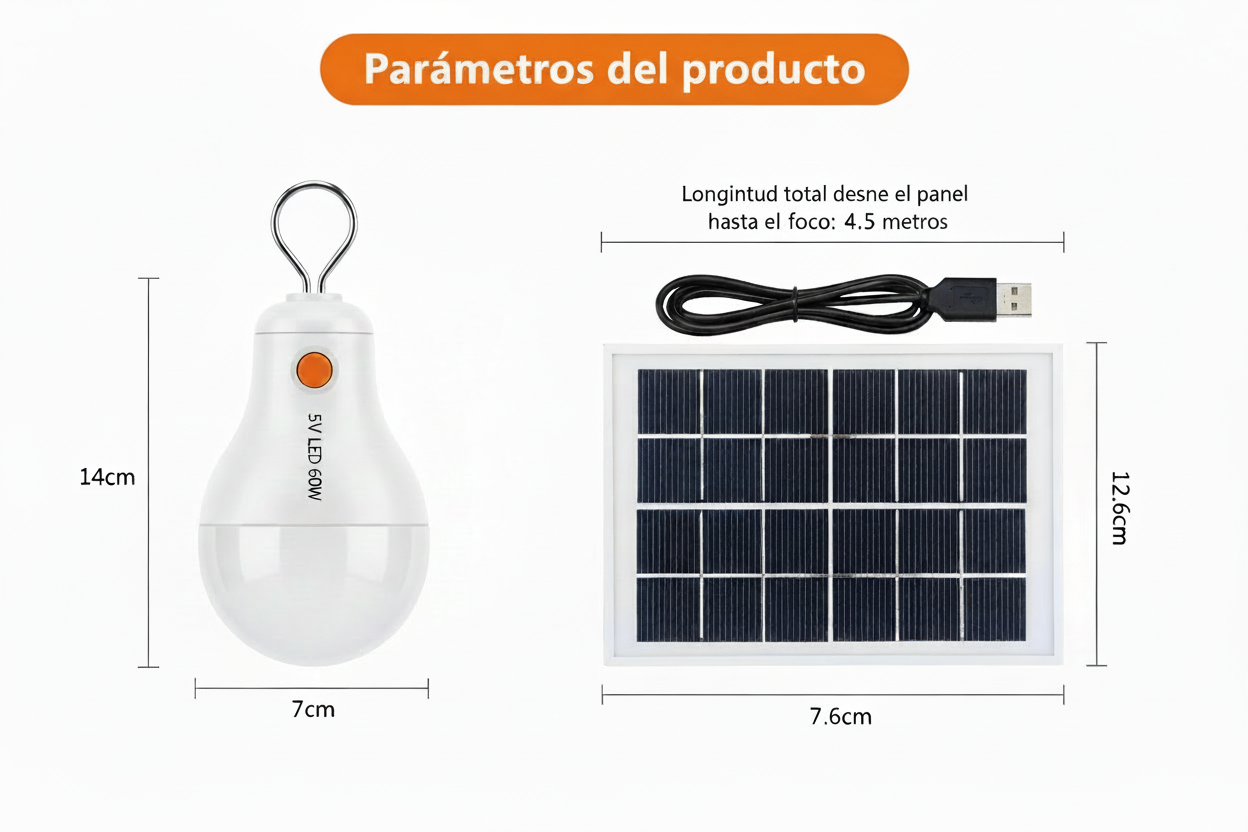 Bombilla De Emergencia USB Solar Recargable y Extraíble 60w