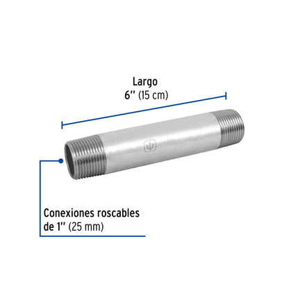 Niple de acero galvanizado - 1" x 6" - Foset