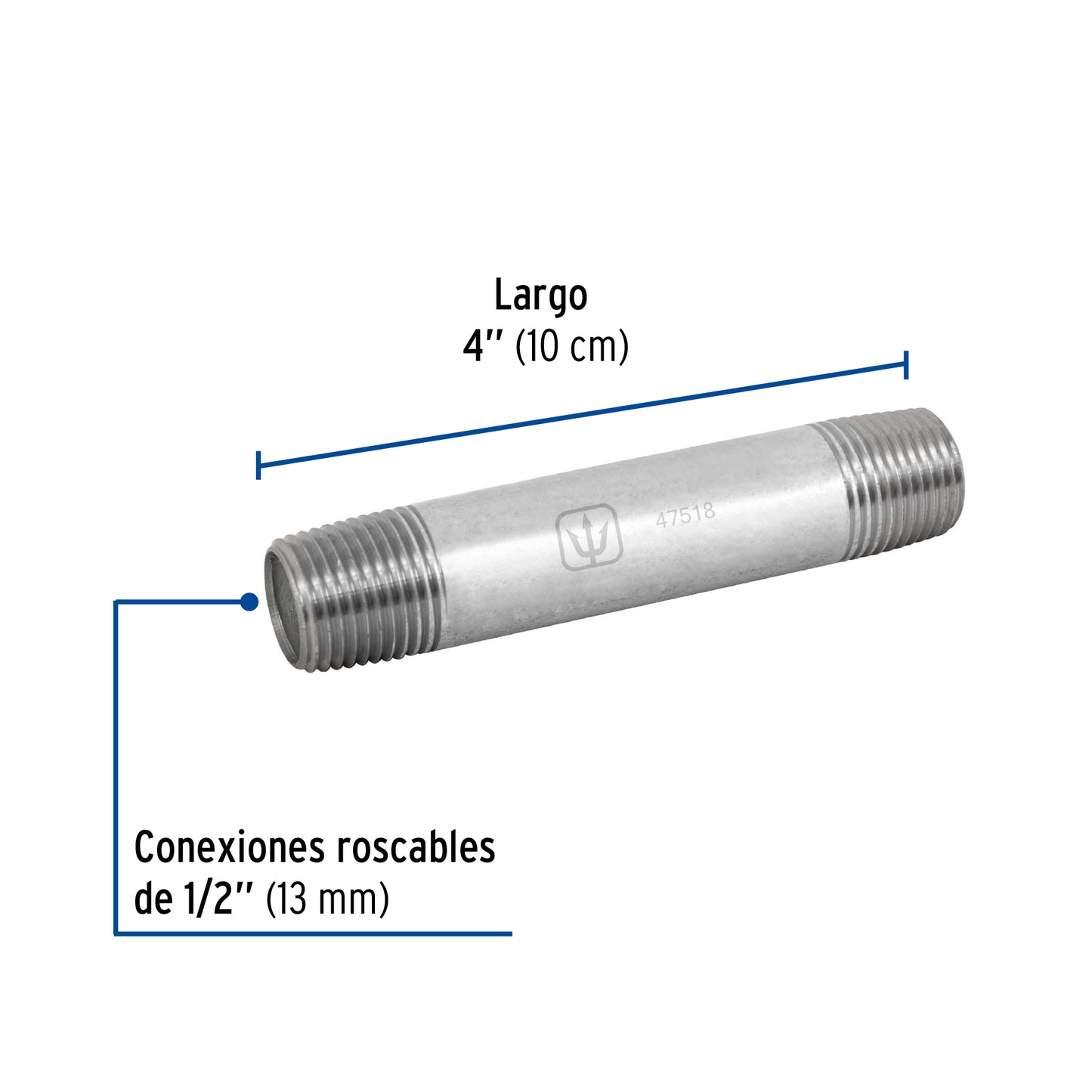 Niple de acero galvanizado - 1/2" x 4" - Foset