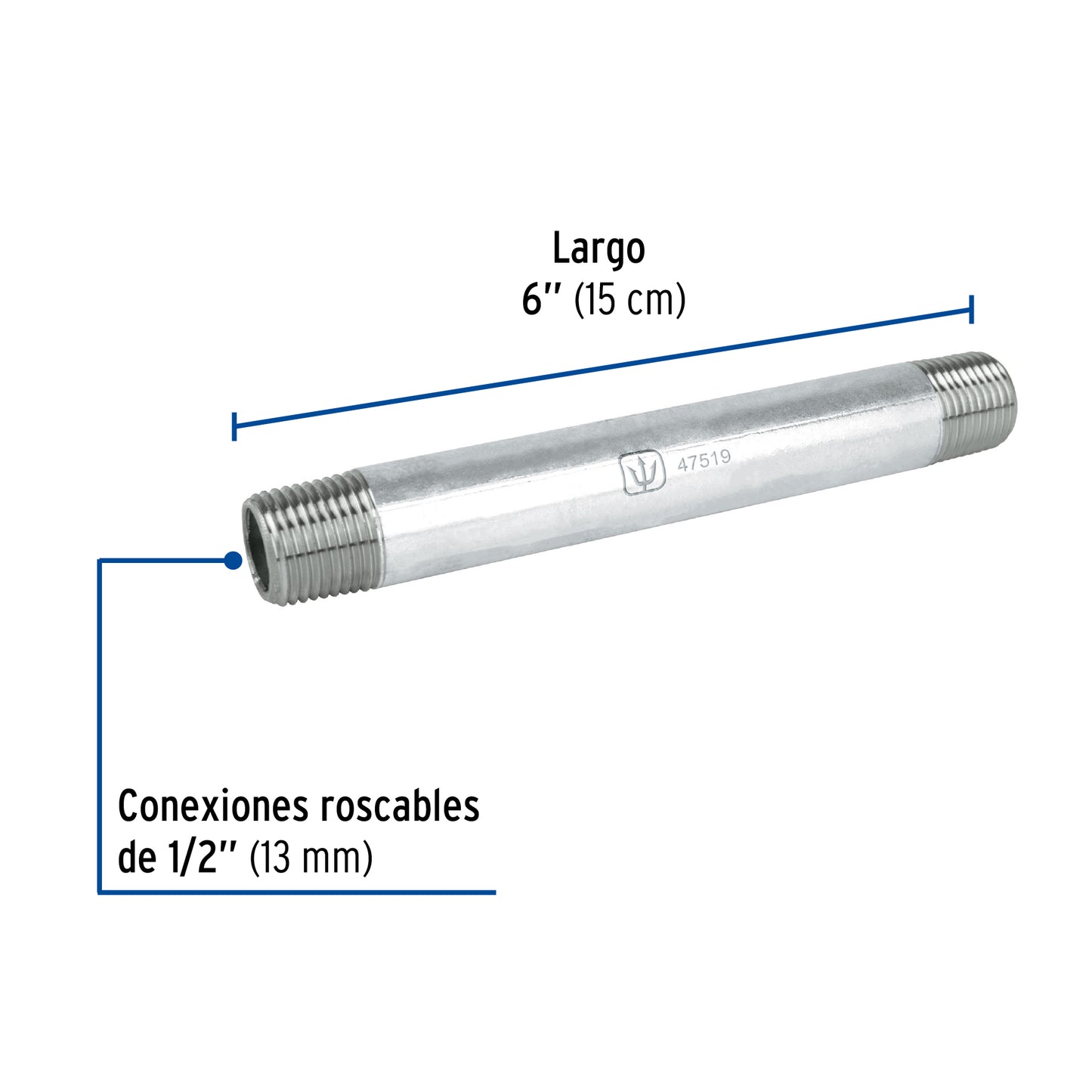 Niple de acero galvanizado - 1/2" x 6" - Foset