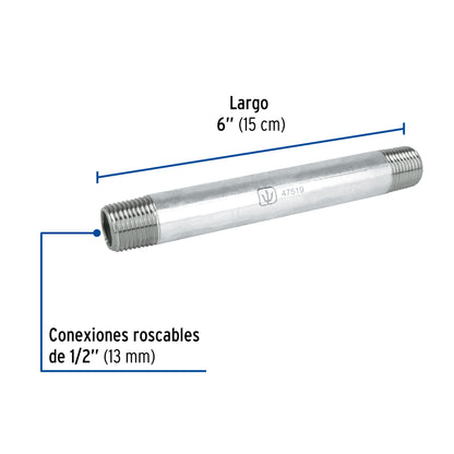 Niple de acero galvanizado - 1/2" x 6" - Foset