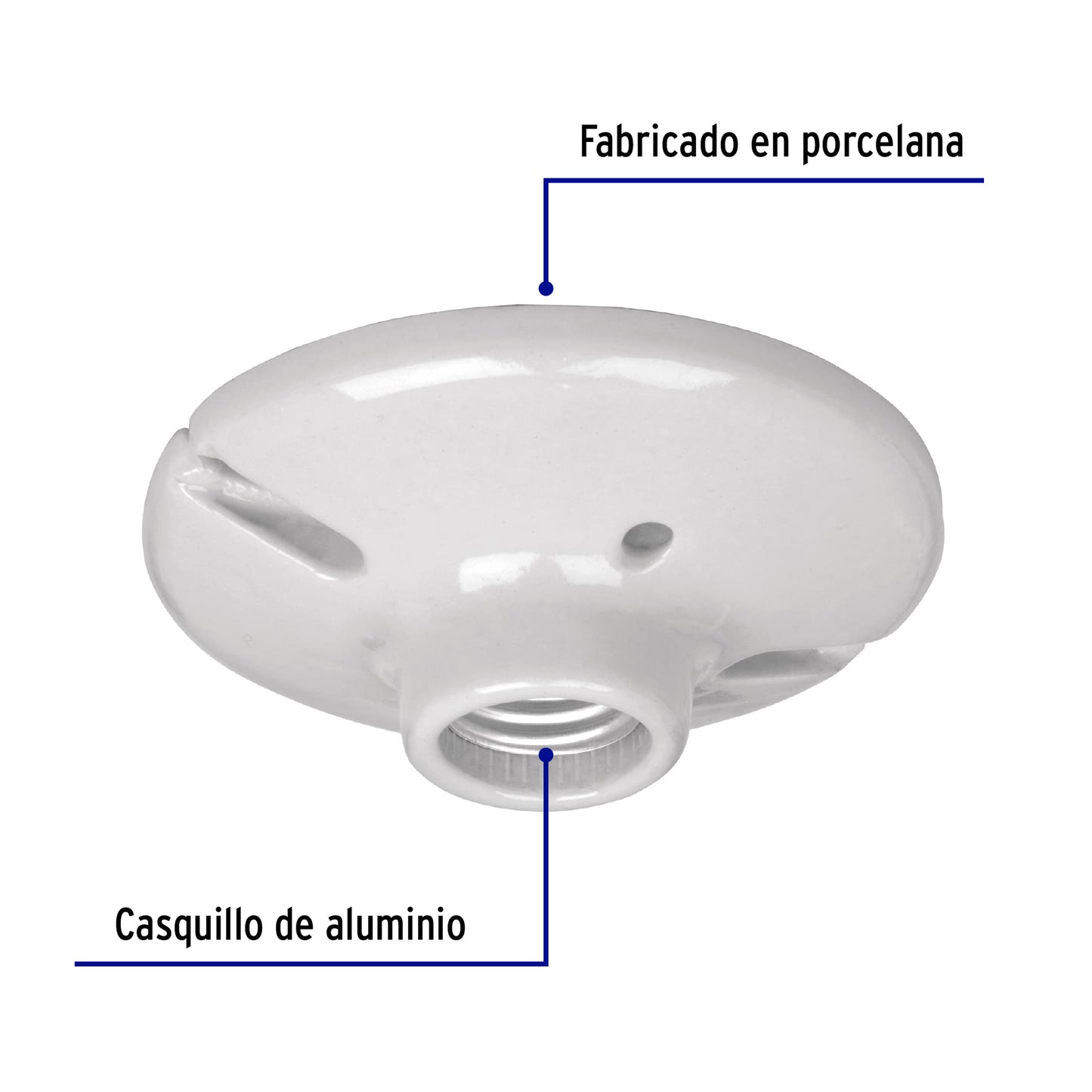 Portalámpara de porcelana - POPO-18G - Volteck