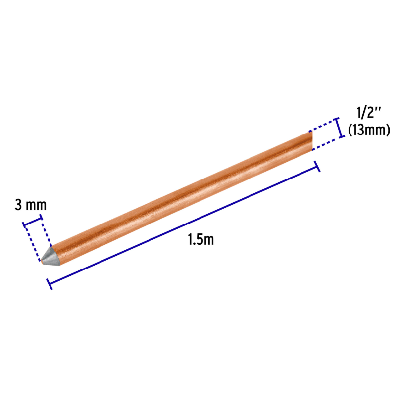Varilla de 1.5 m-Acero Revestido de Cobre-1/2" -Volteck