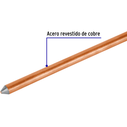 Varilla de 1.5 m-Acero Revestido de Cobre-1/2" -Volteck